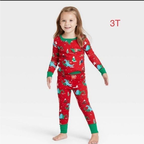 NWT 3t Holiday Dino Print Matching Family Pajama Set - Wondershop™ Red U… - Picture 1 of 2